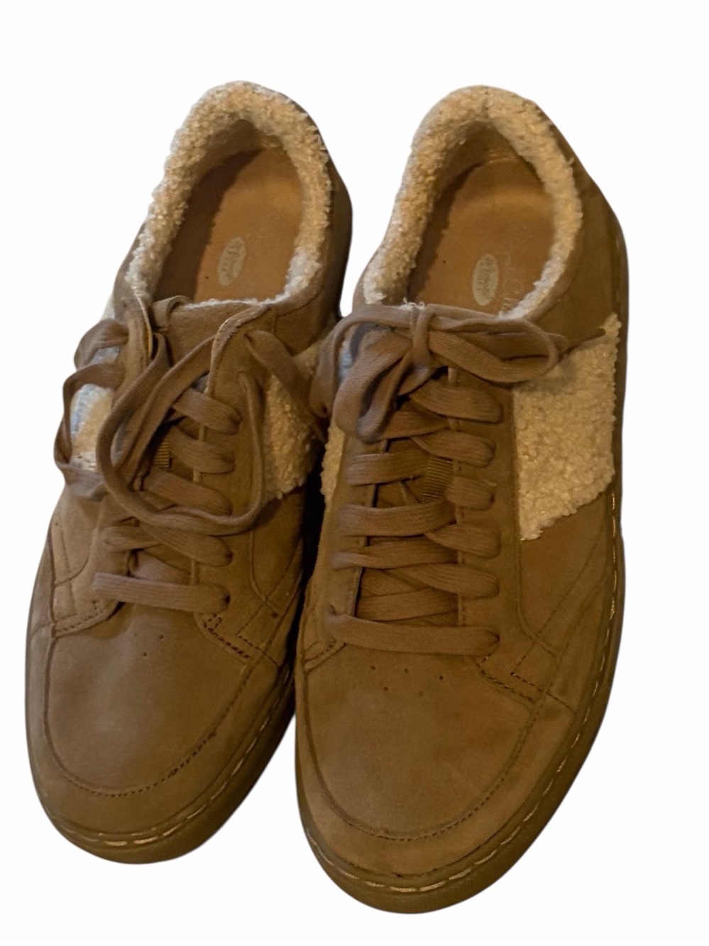 Dr. Scholl's Tan Suede Lace-Up Women's Athletic Sneakers with Sherpa Trim